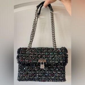 Kurt Geiger Brixton Bag Black Multicolor Tweed w Sequins Silver Hardware